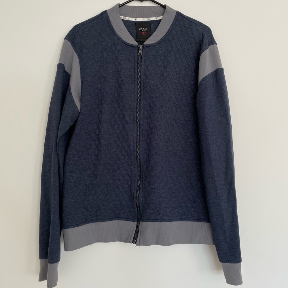 GUESS Wheatley Full Zip Mock Blue Sweater Sweatshirt Jacket